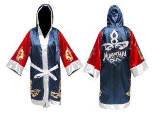 สั่งทำเสื้อคลุมมวยไทย ปักชื่อได้ : รุ่น143-สีแดง-กรมท่า