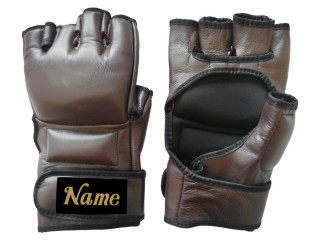 สั่งทำนวม MMA หนังแท้ ปักชื่อข้อมือ : KNGCUST-MMA-น้ำตาล