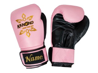 สั่งทำนวมชกมวยหนังแท้ ปักชื่อข้อมือ : KNGCUST-R-418