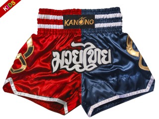 กางเกงมวยไทย กางเกงมวย สำหรับเด็ก Kanong : KNS-143-แดง-น้ำเงิน-K