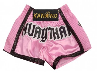 กางเกงมวยไทยปักชื่อ : KNSCUST-1276-ชมพู