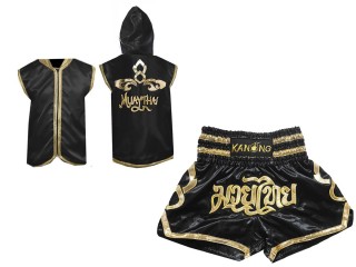 สั่งทำชุด Gift set ไทย เสื้อฮู้ด พร้อมกางเกงมวยไทย : สีดำ/ทอง