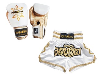 ชุด Gift Set นวมมวยไทย พร้อมกางเกงนักมวยสั่งทำ : สีขาว