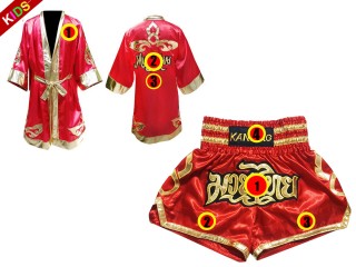 ชุด Value Set มอบเป็นของขวัญ เสื้อคลุม พร้อมกางเกงมวยไทย สำหรับเด็ก : สีแดง/ทอง