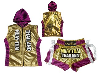 สั่งทำชุด Gift set ไทย เสื้อฮู้ด พร้อมกางเกงมวยไทย : รุ่น-004-ทอง-ม่วง
