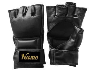 สั่งทำนวม MMA หนังแท้ ปักชื่อข้อมือ : KNGCUST-MMA-ดำ