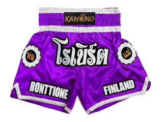กางเกงมวยไทยปักชื่อ : KNSCUST-1242-ม่วง
