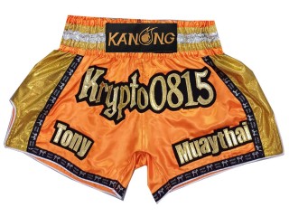 กางเกงมวยไทยปักชื่อ สีส้ม : KNSCUST-1257