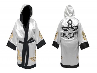 เสื้อคลุมมวยไทย KANONG Boxing Robe ปักชื่อได้ : KNFIR-143-สีขาว