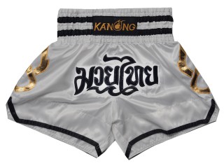 กางเกงมวยไทย กางเกงนักมวย Kanong : KNS-143-สีเงิน