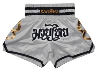 กางเกงนักมวย กางเกงชกมวย Kanong : KNS-143-สีเงิน