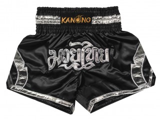 กางเกงมวยไทย กางเกงนักมวย Kanong : KNS-144-สีดำ-สีเงิน