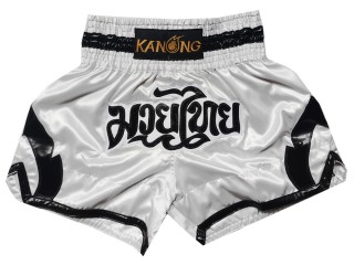 กางเกงมวยไทย กางเกงนักมวย Kanong : KNS-144-สีขาว