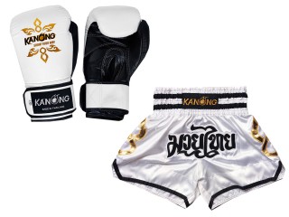 สั่งทำชุด Gift Set นวมมวย + กางเกงมวยไทย : Set-143-Gloves-สีขาว