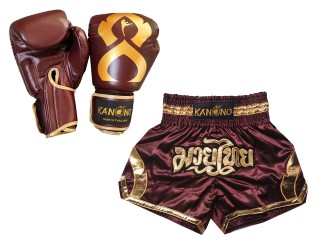 Gift Set นวมมวย + กางเกงมวยไทย : Set-144-Gloves-สีดำ-สีเลือดหมู