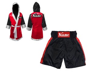 สั่งทำชุดมวยสากล เสื้อคลุมมวย + กางเกงมวยสากล : ดำ/แดง