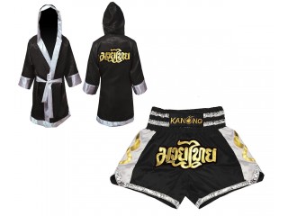 สั่งทำของขวัญไทยๆ เสื้อคลุม พร้อมกางเกงมวยไทย : Set-141-สีดำ