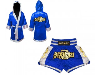 สั่งทำของขวัญไทยๆ เสื้อคลุม พร้อมกางเกงมวยไทย : Set-141-สีน้ำเงิน