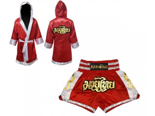 สั่งทำของขวัญไทยๆ เสื้อคลุม พร้อมกางเกงมวยไทย : Set-141-สีแดง