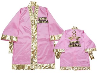 เสื้อคลุมมวยไทย KANONG Boxing Robe ปักชื่อได้ : สีชมพู/ขาว