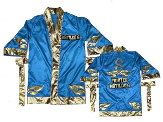 เสื้อคลุมมวยไทย KANONG Boxing Robe ปักชื่อได้ : สีฟ้า/ทอง
