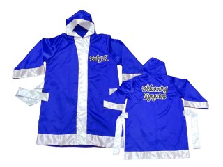 เสื้อคลุมมวยไทย KANONG Boxing Robe ปักชื่อได้ : สีน้ำเงิน/ขาว