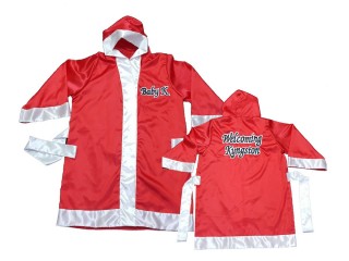 เสื้อคลุมมวยไทย KANONG Boxing Robe ปักชื่อได้ : สีแดง/ขาว