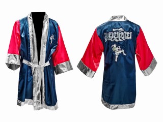 เสื้อคลุมมวยไทย KANONG Boxing Robe ปักชื่อได้ : สีน้ำเงิน/แดง ลายนักมวย