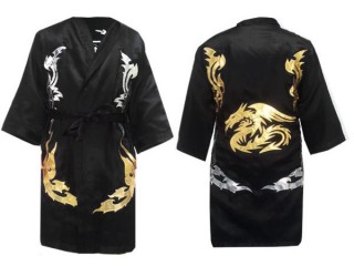 เสื้อคลุมมวยไทย แบรนด์คะนอง Boxing Robe ปักชื่อได้ : สีดำ มังกรทอง