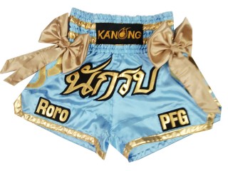 ตัดกางเกงมวยไทย ปักชื่อได้ สีฟ้าอ่อน  : KNSCUST-1148
