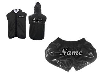 ชุด Value Set มอบเป็นของขวัญ เสื้อฮู้ด พร้อมกางเกงมวยไทย : สีดำ ลายเส้น