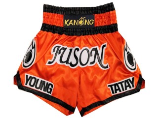 กางเกงมวยสากล กางเกงบ็อกซิ่งปักชื่อ : KNBXCUST-2013 สีส้ม