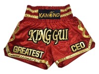 กางเกงชกมวยไทยปักชื่อสีแดง แบรนด์คะนอง : KNSCUST-1004