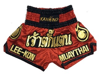 สั่งทำกางเกงมวย กางเกงมวยปักชื่อ : KNSCUST-1017 สีแดง