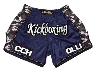 กางเกงมวยไทยสีกรมปักชื่อ : KNSCUST-1024 