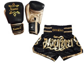นวมมวยไทย + กางเกงมวยปักชื่อ : KNSETCUST-003