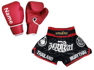 นวมมวยไทย + กางเกงมวยปักชื่อ : KNSETCUST-024