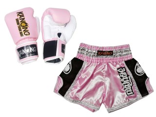 Gift Set นวมมวยไทย พร้อมกางเกงนักมวยสั่งทำ เอวต่ำ : สีชมพู