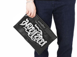กระเป๋า Clutch ดีไซน์มวยไทย by KANONG : สีดำ/เงิน ขนาด A4