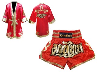 ชุด Value Set มอบเป็นของขวัญ เสื้อคลุม พร้อมกางเกงมวยไทย : สีแดง/ทอง