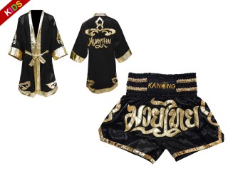 ชุด Value Set มอบเป็นของขวัญ เสื้อคลุม พร้อมกางเกงมวยไทย สำหรับเด็ก : สีดำ/ทอง