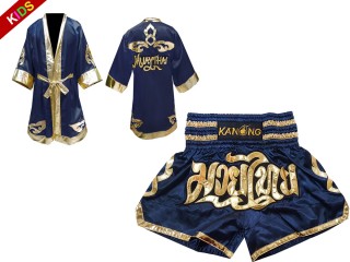 ชุด Value Set มอบเป็นของขวัญ เสื้อคลุม พร้อมกางเกงมวยไทย สำหรับเด็ก : สีกรม/ทอง