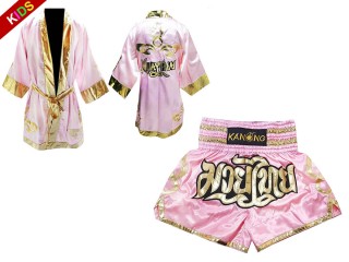 ชุด Value Set มอบเป็นของขวัญ เสื้อคลุม พร้อมกางเกงมวยไทย สำหรับเด็ก : สีชมพู/ทอง